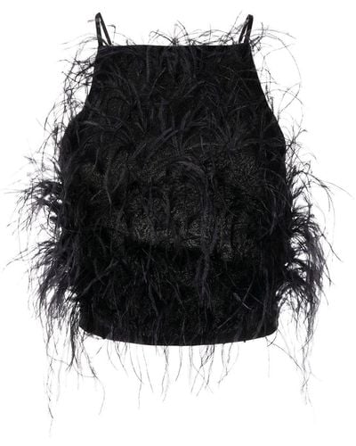 Cult Gaia Joey Ostrich Feather Blouse - Black