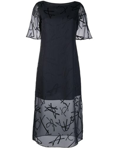 Armani Exchange Sheer-overlay Midi Dress - Black