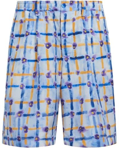 Marni Abstract-print Silk Bermuda Shorts - Blue
