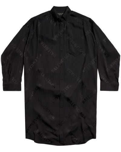 Balenciaga Diagonal Logo-print Shirtdress - Black