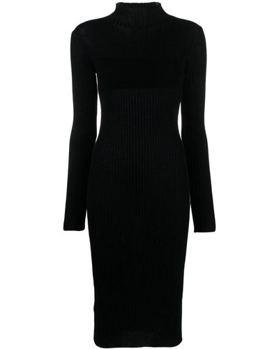 Pinko Ribbed-knit High-neck Midi Dress - Black