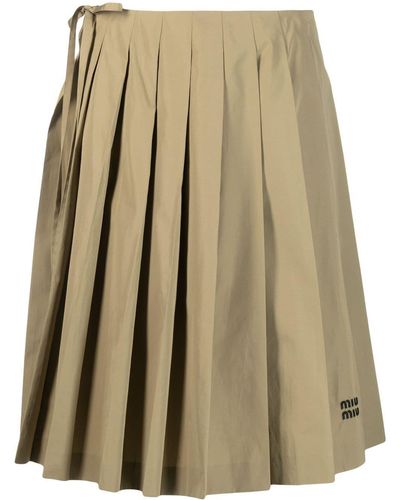Miu Miu Logo-print Pleated Skirt - Natural