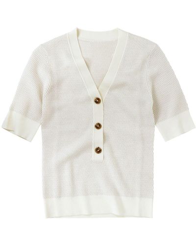 Closed V-Neck Wool Knitted Top - White