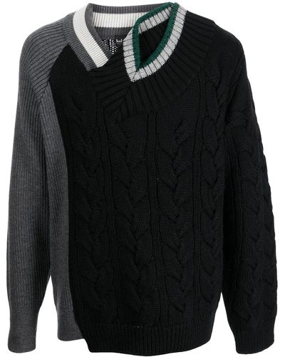 Kolor Cable-knit Asymmetric-collar Jumper - Black
