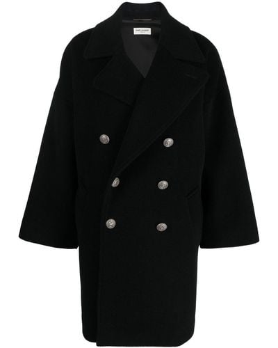 Saint Laurent Double-breasted Wool Coat - Black