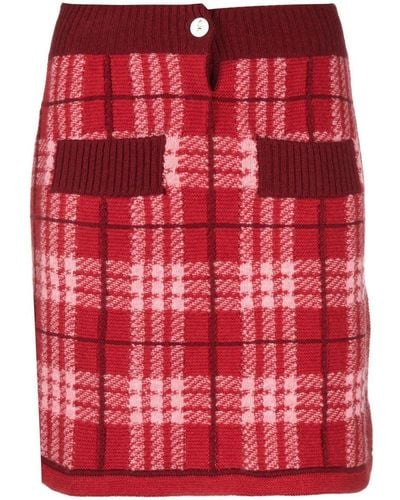 Barrie Knitted Check-print Miniskirt - Red