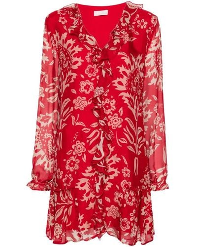 Liu Jo Short Viscose And Silk Dress With Floral Print - Red
