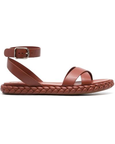 Chloé Crossover Leather Sandals - Red