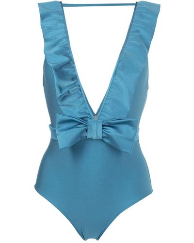 Adriana Degreas Bow-detailing V-neck Swimsuit - Blue