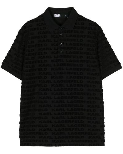 Karl Lagerfeld Flocked-monogram Polo Shirt - Black