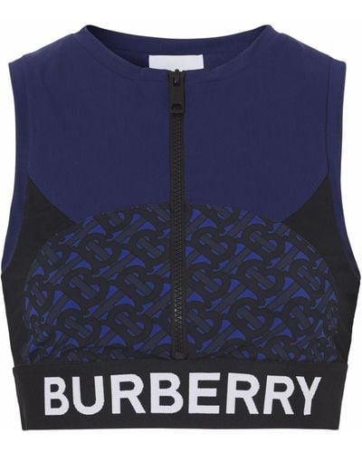 Burberry Haut crop zippé à motif monogrammé - Bleu