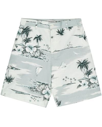 Maison Kitsuné Hawaiian Landscape-Print Deck Shorts - Blue