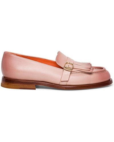 Santoni Fringed Leather Loafers - Pink