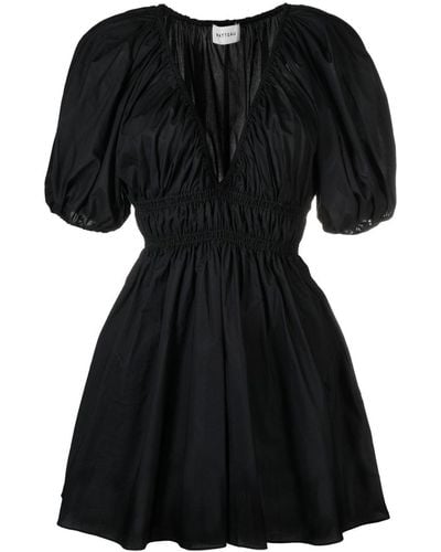 Matteau Puff-sleeved Shirred Dress - Black
