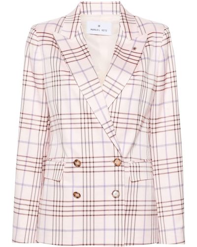 Manuel Ritz Plaid-check Double-breasted Blazer - Pink