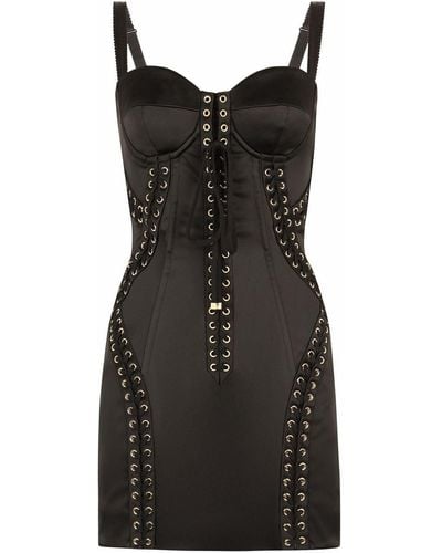 Dolce & Gabbana Lace-up Satin Minidress - Black
