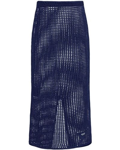 Prada Openwork-knit Cotton Midi Skirt - Blue