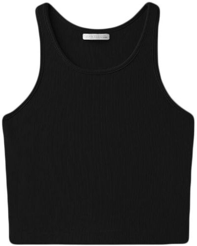 John Elliott Gemini Rib Cropped Racerback Tank - Black