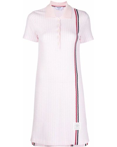 Thom Browne Rwb Stripe Knitted Polo Dress - Pink