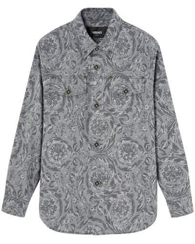 Versace Floral-print Cotton Shirt - Grey