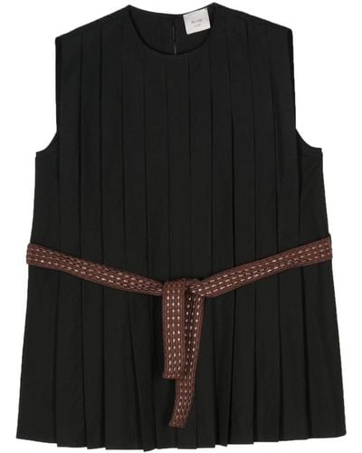 Alysi Belted Pleated Top - Black