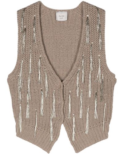 Alysi Fringed Knitted Vest - Grey