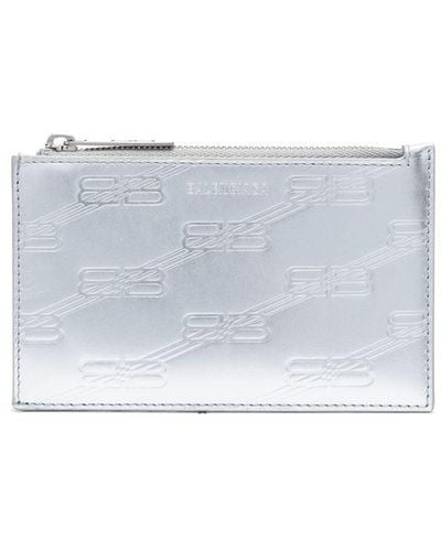 Balenciaga Metallic Monogram-embossed Wallet - White