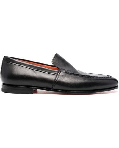 Santoni Almond-toe Leather Loafers - Black