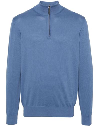 Canali Pullover mit kurzem Reißverschluss - Blau