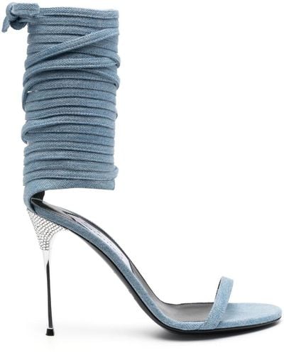 Sergio Rossi Shibari 105mm Denim Sandals - Blue