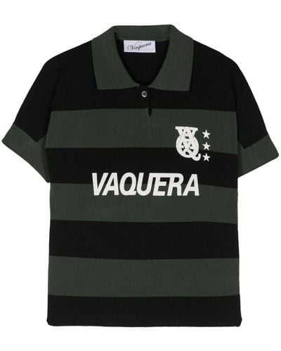 VAQUERA Stripe Cropped Polo Top - Black