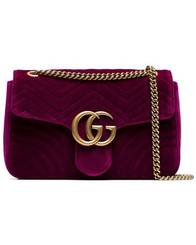 Gucci Fuchsia Marmont Medium Velvet Quilted Bag - Roze