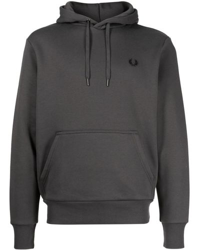 Fred Perry Logo-embroidered Logo-tape Drawstring Hoodie - Grey