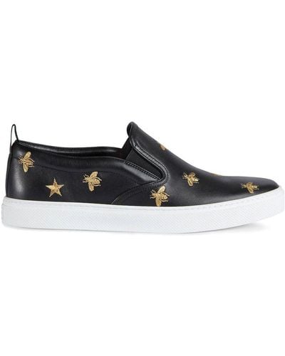 Gucci Slip-on-Sneaker aus Leder mit Bienen - Schwarz