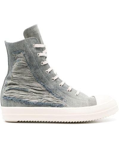 Rick Owens Distressed Denim Sneakers - Gray