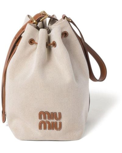 Miu Miu Logo-lettering Canvas Bucket Bag - Natural