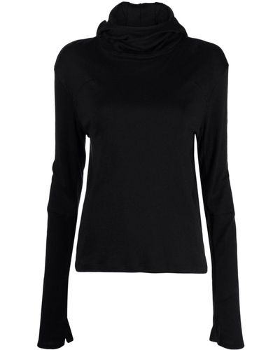 Undercover Hooded Long-sleeve Cotton-blend Top - Black