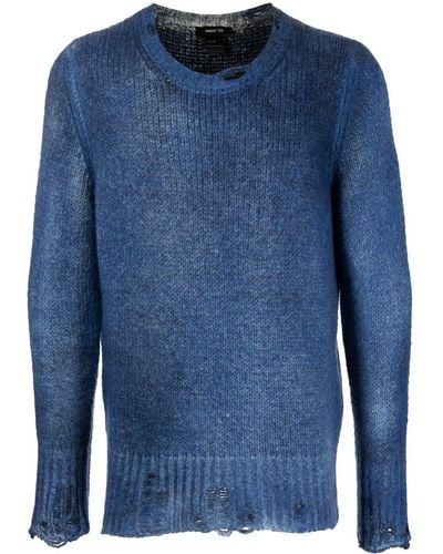 Avant Toi Faded-effect Distressed Sweater - Blue