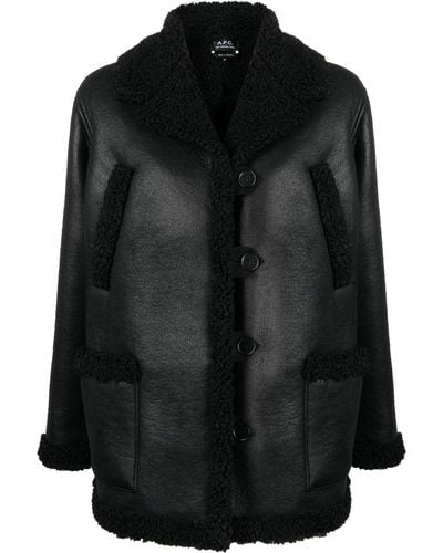 A.P.C. Faux-leather Shearling Jacket - Black