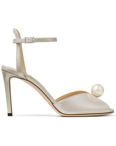 Jimmy Choo Sacora 85mm Pearl-embellished Sandals - White