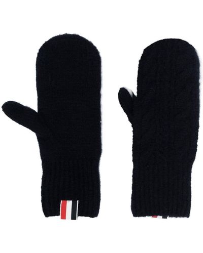 Thom Browne 4-bar Stripe Cable-knit Gloves - Black