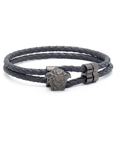 Versace Bracelet Medusa en cuir tressé - Gris