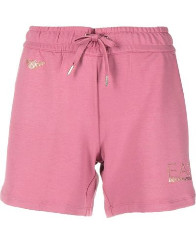EA7 Rhinestone-embellished Two-pocket Track Shorts - Pink