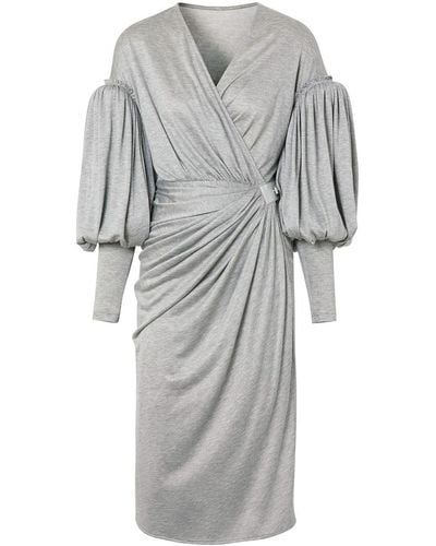 Burberry Puff-sleeve Jersey Wrap Dress - Gray