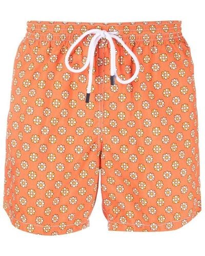 Barba Napoli Floral-print Swim Shorts - Orange