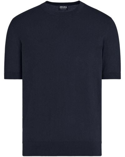 ZEGNA Fein gestricktes T-Shirt - Blau