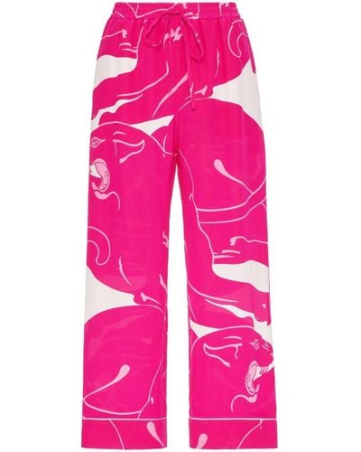 Valentino Garavani Panther-print Silk Cropped Trousers - Pink
