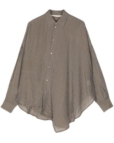 Forme D'expression Gingham Check-print Asymmetric Shirt - Grey