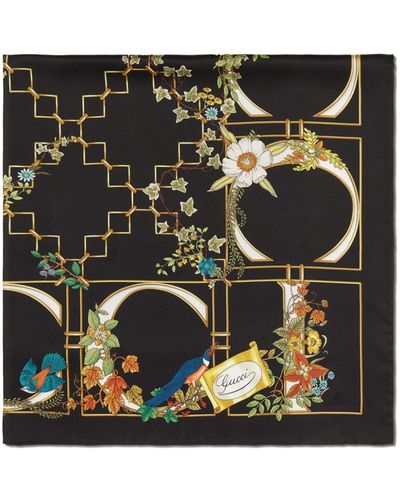 Gucci Seidenschal mit Blumen-Print - Schwarz