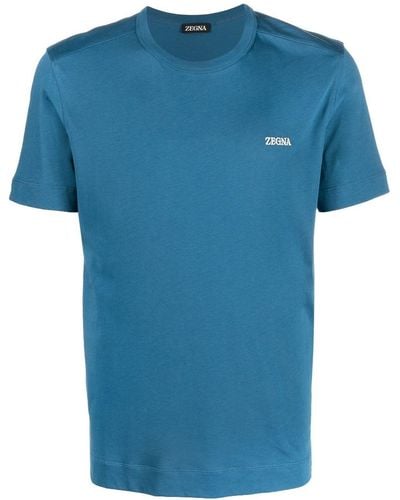 Zegna T-shirt Met Logodetail - Blauw